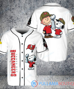 Tampa Bay Buccaneers x Snoopy and Charlie Brown with Trophy Baseball Jersey White