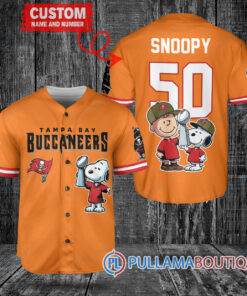 Tampa Bay Buccaneers x Snoopy and Charlie Brown with Trophy Custom Baseball Jersey Orange