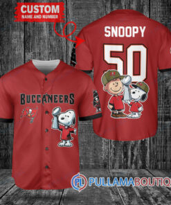 Tampa Bay Buccaneers x Snoopy and Charlie Brown with Trophy Custom Baseball Jersey Red