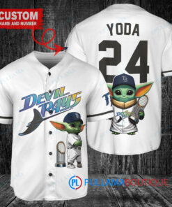 Tampa Bay Rays Baby Yoda Star Wars Mandalorian Trophy Baseball Jersey White