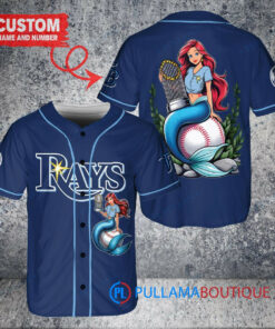 Tampa Bay Rays x Ariel Mermaid with Trophy Custom Baseball Jersey Navy