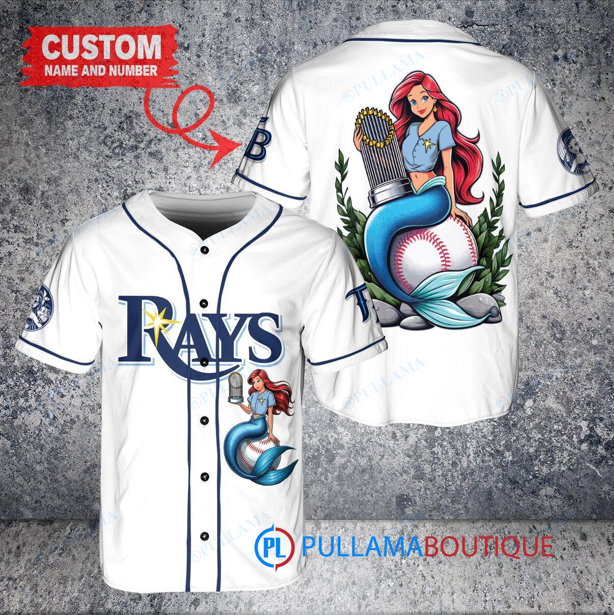 Atlanta Braves x Ariel Mermaid with Trophy Custom Baseball Jersey Black