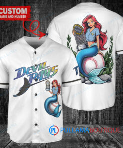 Tampa Bay Rays x Ariel Mermaid with Trophy Custom Baseball Jersey White Home Replica