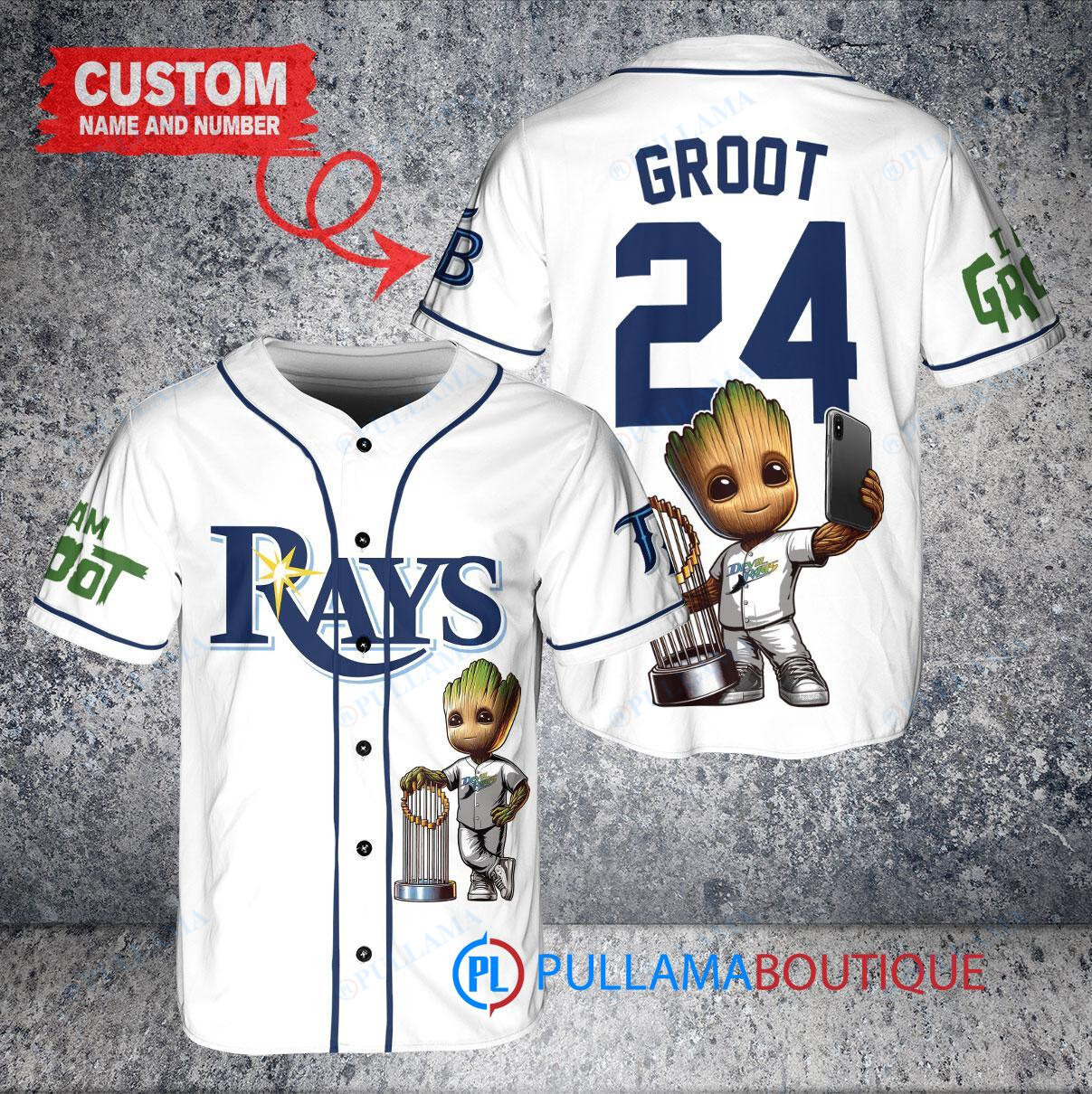 NY Yankees Baby Groot Marvel Guardians Of The Galaxy Baseball Jersey Gray