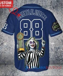 Tampa Bay Rays x Beetlejuice Halloween with World Series Trophy Custom Baseball Jersey Navy