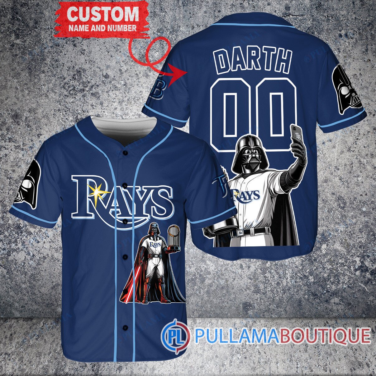 Atlanta Braves x Darth Vader Star Wars with Trophy Baseball Jersey Navy