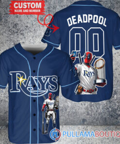 Tampa Bay Rays x Deadpool with Trophy Baseball Jersey Navy