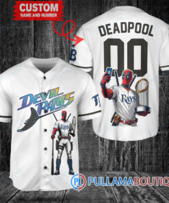 Tampa Bay Rays x Deadpool with Trophy Baseball Jersey White Alternate Replica