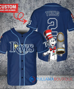 Tampa Bay Rays x Dr Seuss with World Series Trophy Custom Baseball Jersey Navy