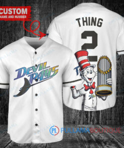 Tampa Bay Rays x Dr Seuss with World Series Trophy Custom Baseball Jersey White Home Replica