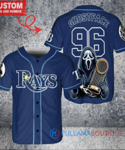 Tampa Bay Rays x Ghostface Scream Halloween Halloween with World Series Trophy Custom Baseball Jersey Navy