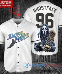 Tampa Bay Rays x Ghostface Scream Halloween Halloween with World Series Trophy Custom Baseball Jersey White Home Replica