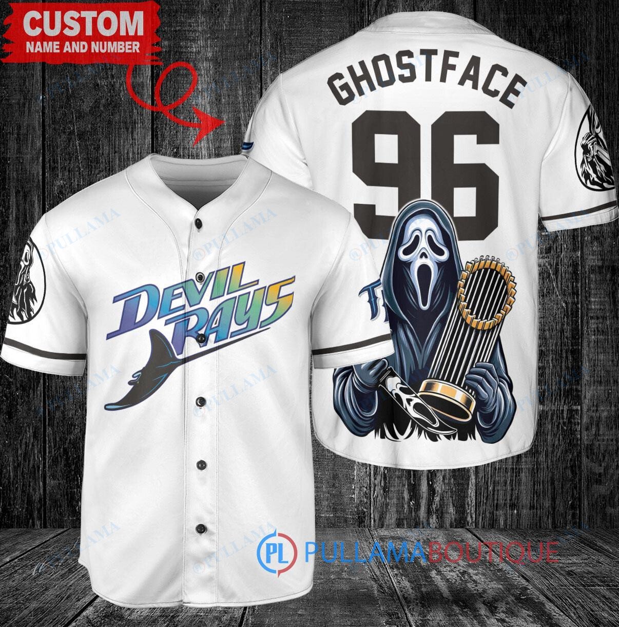 Chicago Cubs x Ghostface Scream Halloween Halloween with World Series Trophy Custom Baseball Jersey Royal