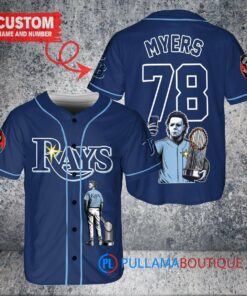 Tampa Bay Rays x Halloween Michael Myers with Trophy Custom Baseball Jersey Navy