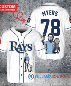 Tampa Bay Rays x Halloween Michael Myers with Trophy Custom Baseball Jersey White Alternate Replica