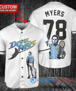 Tampa Bay Rays x Halloween Michael Myers with Trophy Custom Baseball Jersey White Home Replica