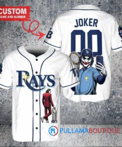 Tampa Bay Rays x Joker DC Comics with Trophy Custom Baseball Jersey White Alternate Replica