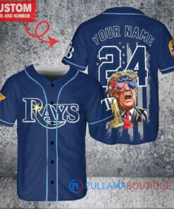 Tampa Bay Rays x Limited Edition with World Series Trophy Custom Baseball Jersey Navy