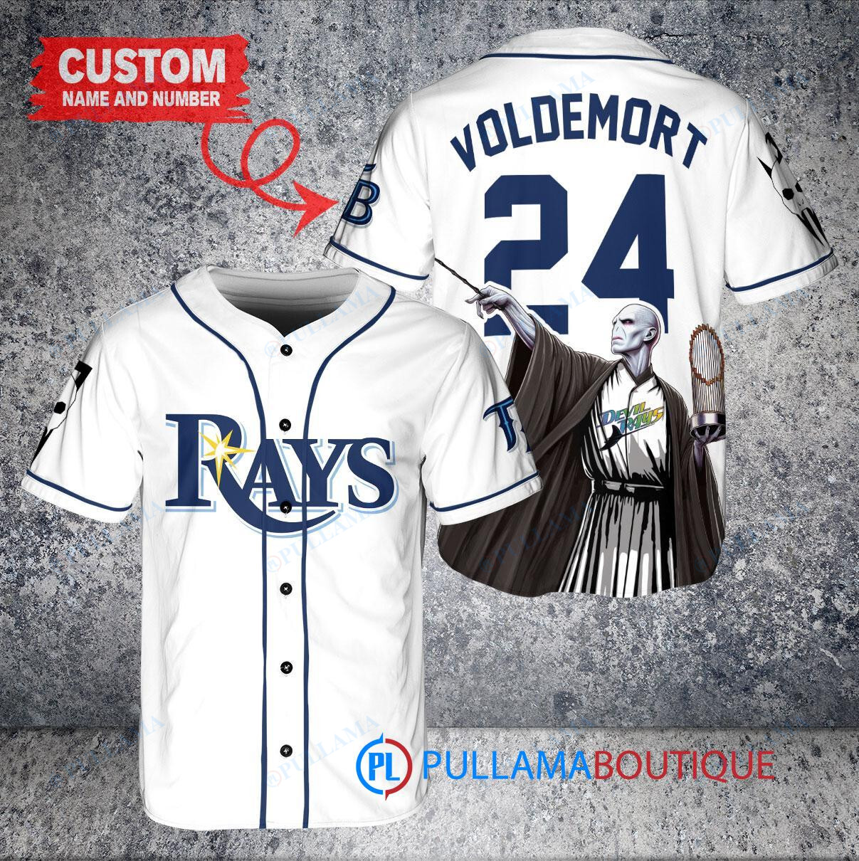 Los Angeles Dodgers x Lord Voldemort Harry Potter with Trophy Custom Baseball Jersey Gray