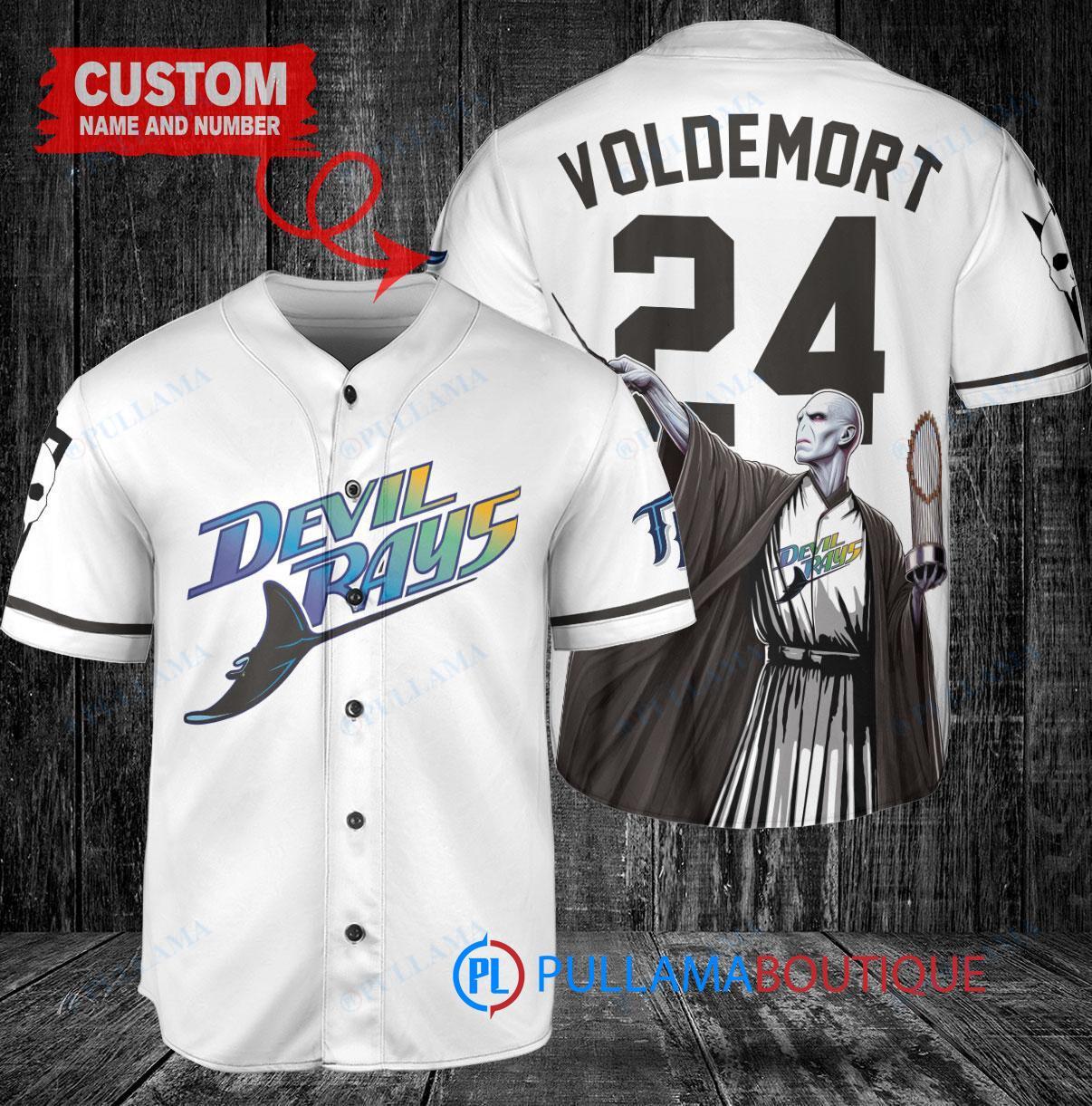 Los Angeles Dodgers x Lord Voldemort Harry Potter with Trophy Custom Baseball Jersey Navy