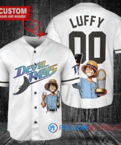 Tampa Bay Rays x Luffy One Piece with Trophy Custom Baseball Jersey White Home Replica