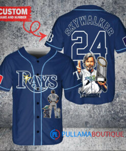 Tampa Bay Rays x Luke Skywalker Star Wars with Trophy Custom Baseball Jersey Navy