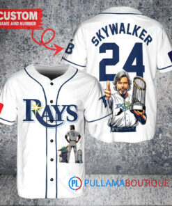 Tampa Bay Rays x Luke Skywalker Star Wars with Trophy Custom Baseball Jersey White Alternate Replica