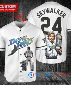 Tampa Bay Rays x Luke Skywalker Star Wars with Trophy Custom Baseball Jersey White Home Replica