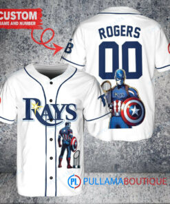 Tampa Bay Rays x Marvel Captain America Steve Rogers with Trophy Custom Baseball Jersey White Alternate Replica