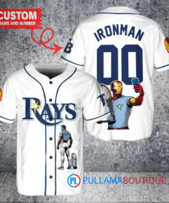 Tampa Bay Rays x Marvel Iron Man Tony Stark with Trophy Custom Baseball Jersey White Alternate Replica