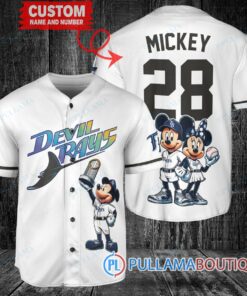 Tampa Bay Rays x Mickey and Minnie with Trophy Baseball Jersey White Alternate Replica