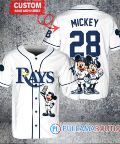 Tampa Bay Rays x Mickey and Minnie with Trophy Baseball Jersey White Home Replica