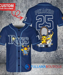 Tampa Bay Rays x Pikachu Pokemon with Trophy Custom Baseball Jersey Navy