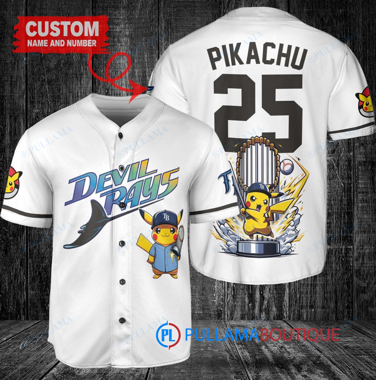 New York Mets x Pikachu Pokemon with Trophy Custom Baseball Jersey White