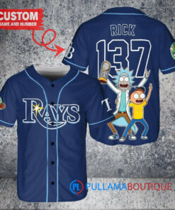 Tampa Bay Rays x Rick and Morty with Trophy Custom Baseball Jersey Navy