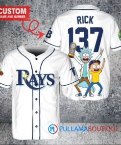 Tampa Bay Rays x Rick and Morty with Trophy Custom Baseball Jersey White Alternate Replica