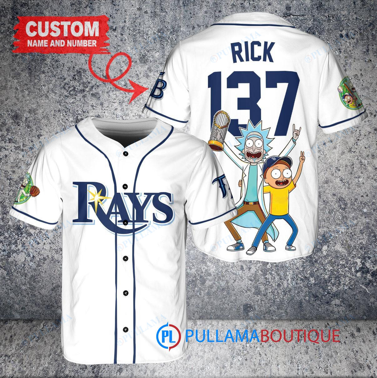 Texas Rangers x Rick and Morty with Trophy Custom Baseball Jersey White