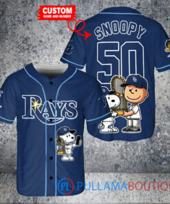 Tampa Bay Rays x Snoopy and Charlie Brown with Trophy Baseball Jersey Navy