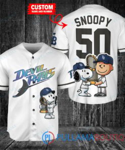 Tampa Bay Rays x Snoopy and Charlie Brown with Trophy Baseball Jersey White Alternate Replica