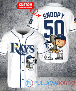 Tampa Bay Rays x Snoopy and Charlie Brown with Trophy Baseball Jersey White Home Replica