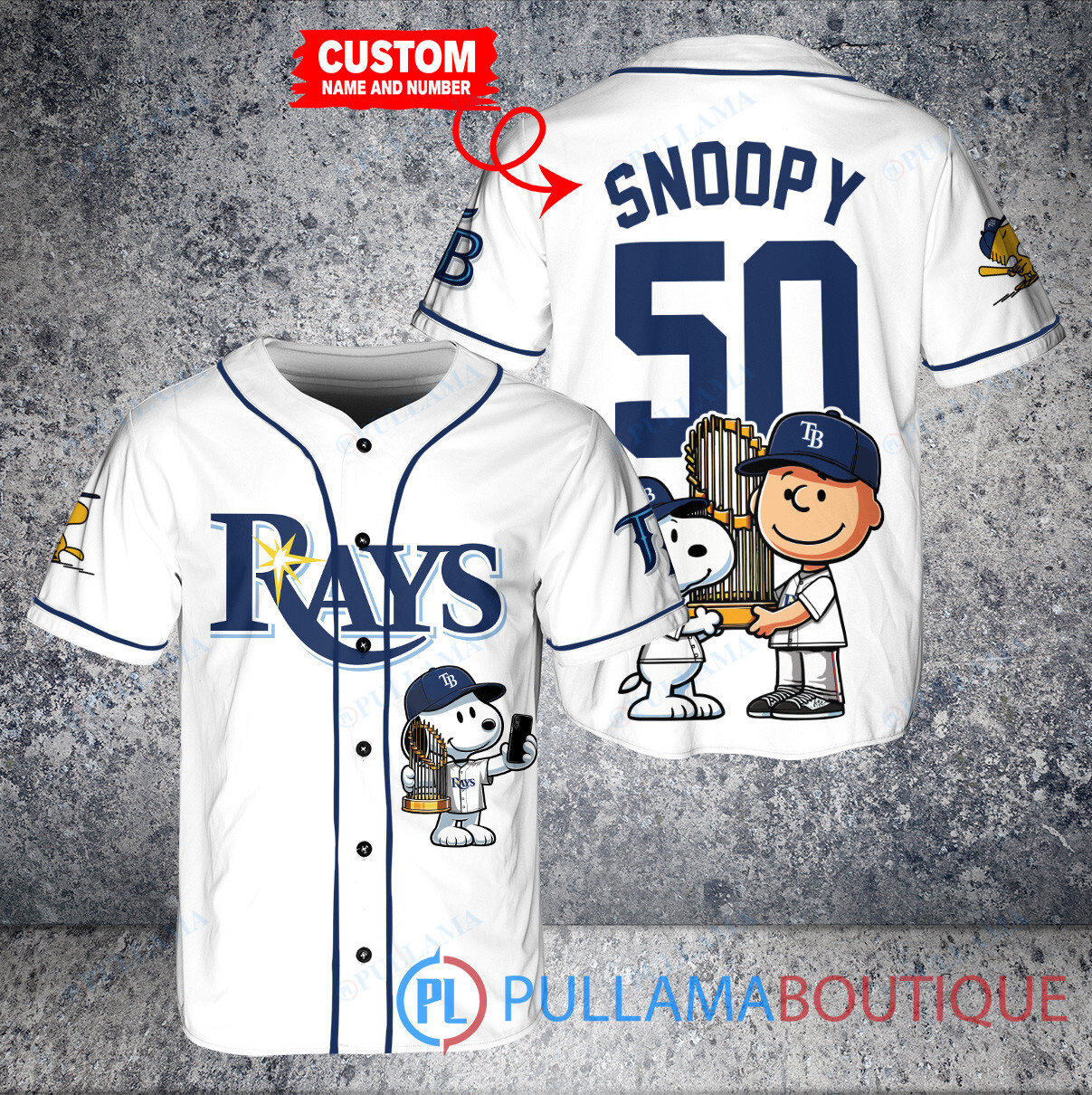 Milwaukee Brewers x Snoopy and Charlie Brown with Trophy Baseball Jersey Navy