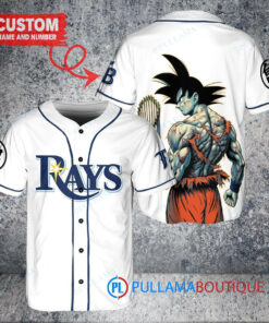 Tampa Bay Rays x Son Goku Kakarot Super Saiyan Dragon Ball Z with Trophy Baseball Jersey White Alternate Replica