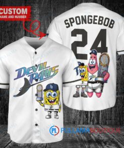 Tampa Bay Rays x SpongeBob SquarePants with Trophy Custom Baseball Jersey White Home Replica