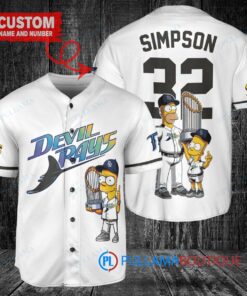 Tampa Bay Rays x The Simpsons Bart Simpson, Homer Simpson, Lisa Simpson with Trophy Custom Baseball Jersey White Home Replica