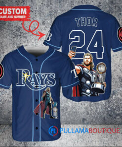 Tampa Bay Rays x Thor Marvel with Trophy Custom Baseball Jersey Navy