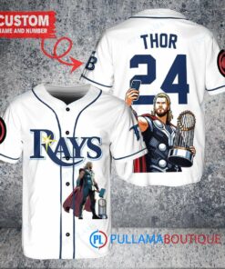 Tampa Bay Rays x Thor Marvel with Trophy Custom Baseball Jersey White Alternate Replica