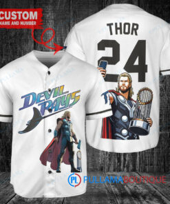 Tampa Bay Rays x Thor Marvel with Trophy Custom Baseball Jersey White Home Replica