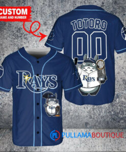 Tampa Bay Rays x Totoro Studio Ghibli with Trophy Custom Baseball Jersey Navy