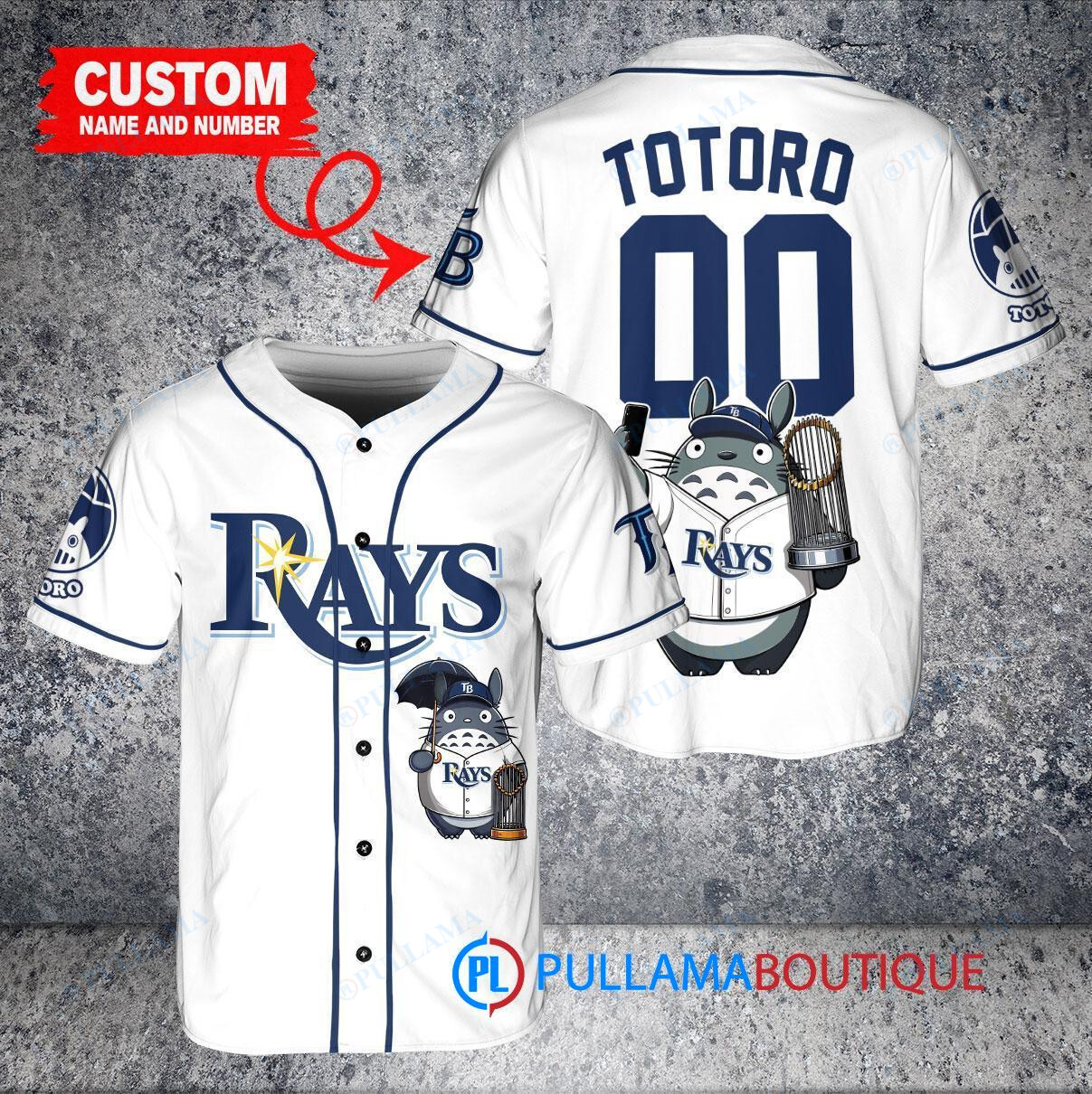 Tampa Bay Rays x Totoro Studio Ghibli with Trophy Custom Baseball Jersey White Alternate Replica