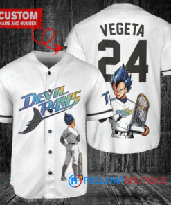 Tampa Bay Rays x Vegeta Super Saiyan Dragon Ball Z with Trophy Custom Baseball Jersey White Home Replica